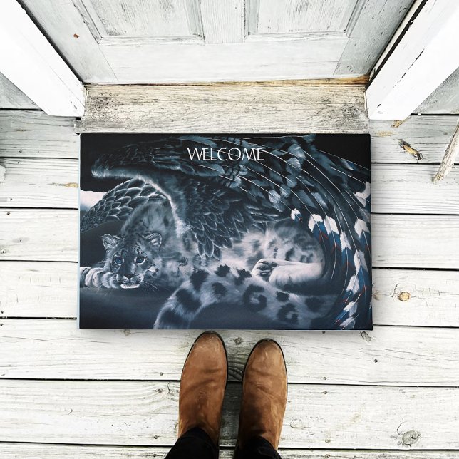 Snow Leopard Guardian Wings Fantasy Wildlife Doormat (Creator Uploaded)