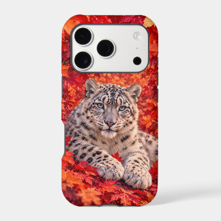 Snow Leopard in Autumn Maple Leaves – Wildlife Art iPhone 17 Pro Case