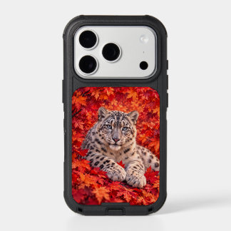 Snow Leopard in Autumn Maple Leaves – Wildlife Art iPhone 17 Pro Case