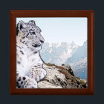 Snow Leopard Jewelry Box<br><div class="desc">A proud snow leopard sits outlined against its mountainous habitat.</div>