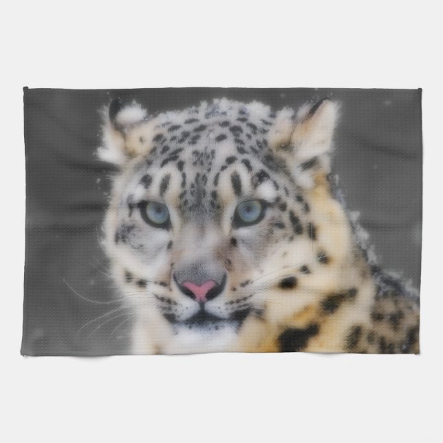 Snow Leopard Kitchen Towel (Horizontal)