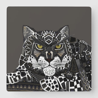 snow leopard lead square wall clock