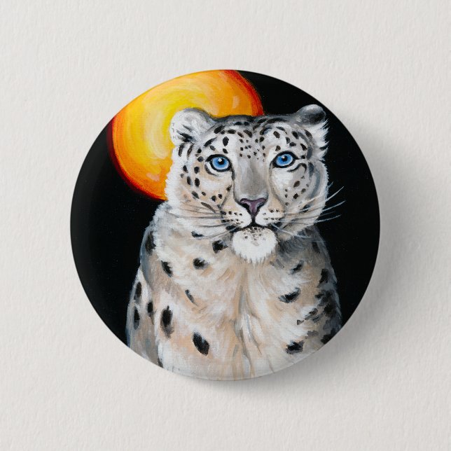 Snow Leopard Moon Pinback Button (Front)