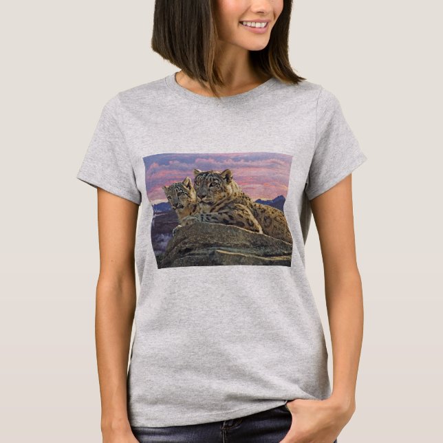 Snow Leopard Mother and Cub - T-Shirt (Front)