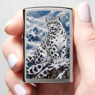 Snow Leopard Mountain Art – Ice Blue Wildlife Port Zippo Lighter