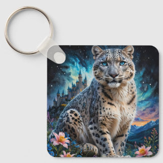 Snow Leopard Mountain Castle Starry Sky Keychain