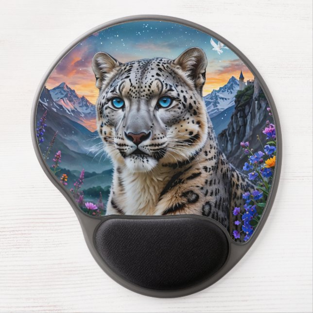 Snow Leopard Mountain Valley Sunset Gel Mouse Pad (Front)