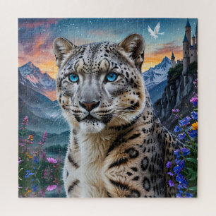 Snow Leopard Mountain Valley Sunset Jigsaw Puzzle