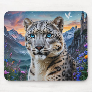 Snow Leopard Mountain Valley Sunset Mouse Pad
