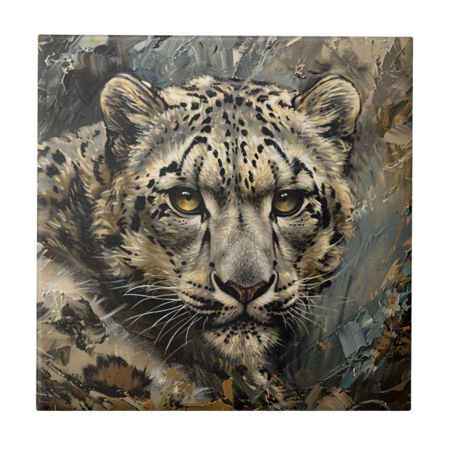 Snow Leopard Oil Painting Ceramic Tile (Front)