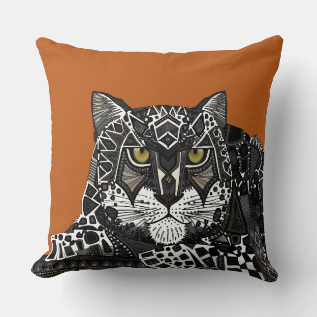 snow leopard orange throw pillow (Front)