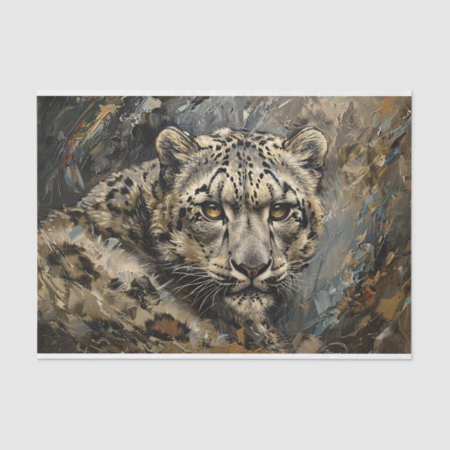 Snow Leopard Painting Decoupage Tissue Paper (Front)