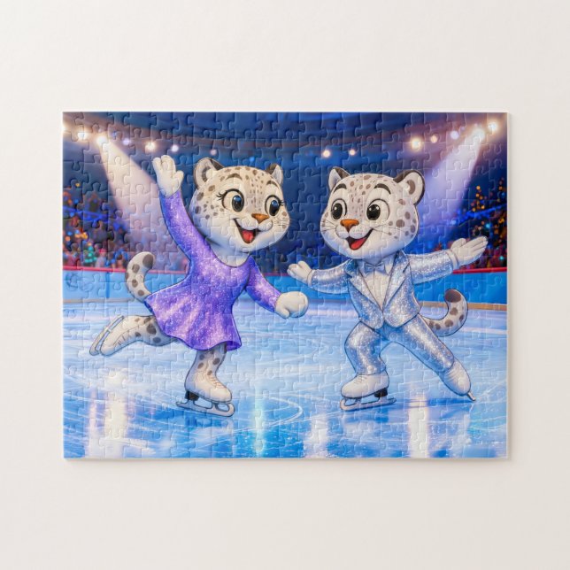 Snow Leopard Pair Performing Ice Dance Routine in  Jigsaw Puzzle (Horizontal)