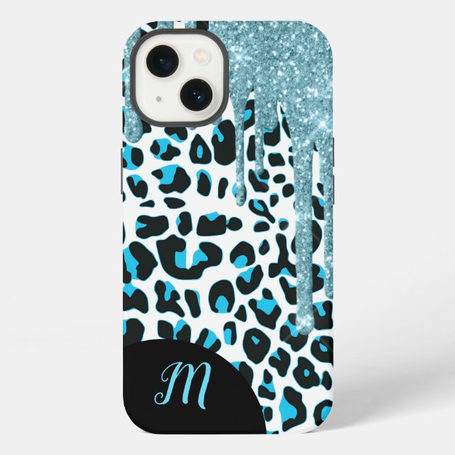 Snow Leopard Pattern with Glitter and Monogram Iphone Case (Back)