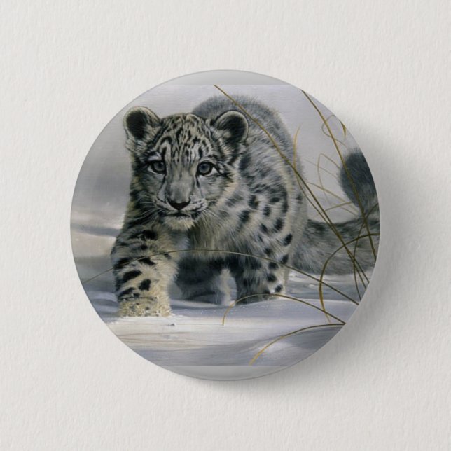 Snow leopard pinback button (Front)