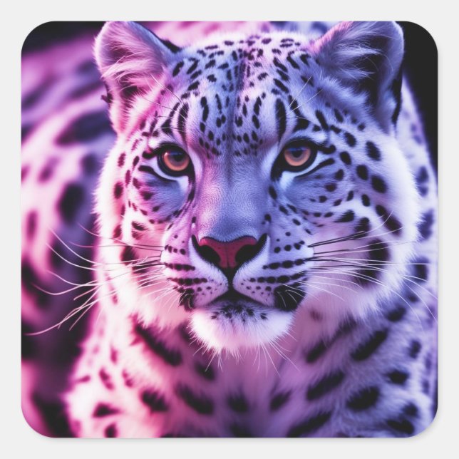 Snow Leopard Portrait Square Sticker (Front)