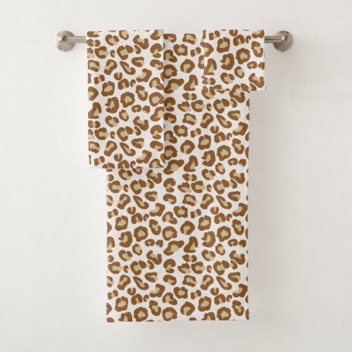 Snow Leopard Print Beige Tan and Cream Bath Towel Set