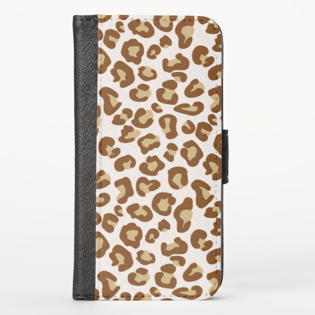Snow Leopard Print, Beige, Tan, and White iPhone Wallet Case (Front)