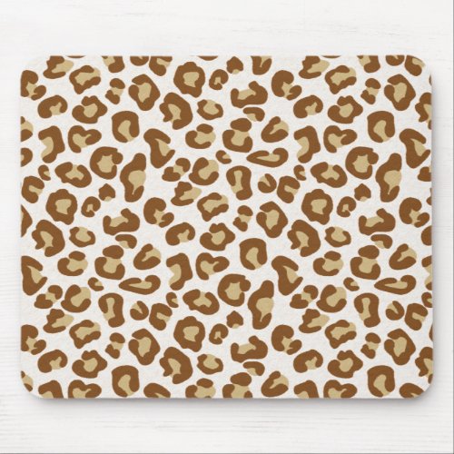 Snow Leopard Print Beige Tan and White Mouse Pad