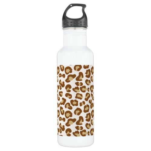 Snow Leopard Print Beige Tan and White Stainless Steel Water Bottle