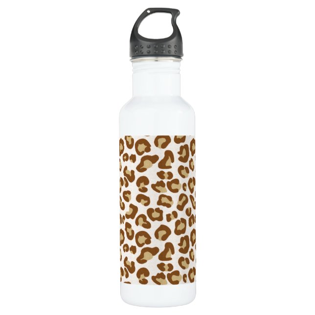 Snow Leopard Print, Beige, Tan, and White Stainless Steel Water Bottle (Front)