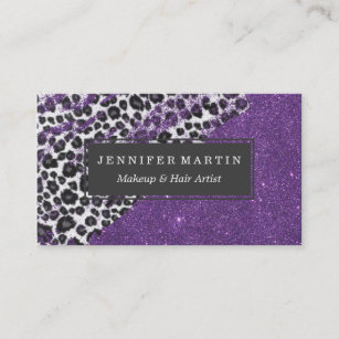 Snow Leopard Print Brushstrokes on Faux Glitter Business Card