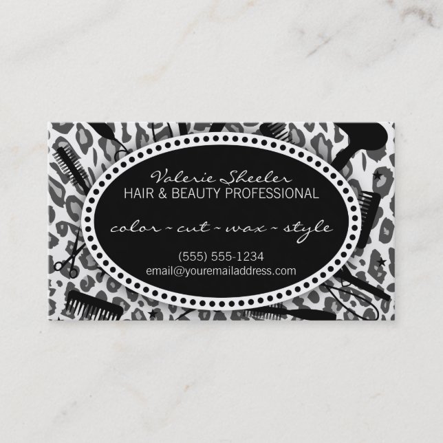 Snow Leopard Print Hair & Beauty Appointment Card (Front)