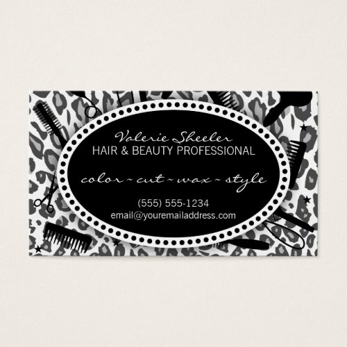 Snow Leopard Print Hair &amp; Beauty Coupon Discount Business Card