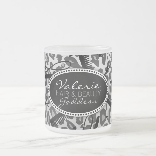 Snow Leopard Print Hair & Beauty (Custom) Mug (Center)