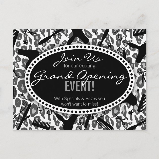 Snow Leopard Print Hair Salon Grand Opening Postcard (Front)