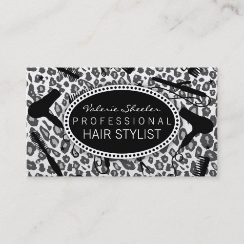 Snow Leopard Print Hair Salon Tools (Custom) Business Card Templates