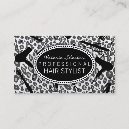 Customizable Snow Leopard Print Hair Salon Tools (Custom) Business Card Templates