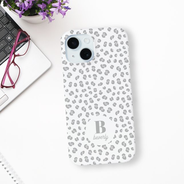 Snow Leopard Print Monogrammed Modern Case-Mate iPhone Case (Creator Uploaded)