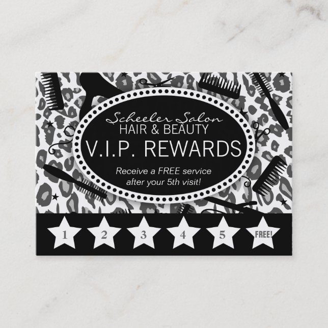 Snow Leopard Print Salon Loyalty Rewards Card (Front)