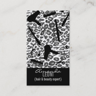 Snow Leopard Print Salon Tools Vertical Business Card