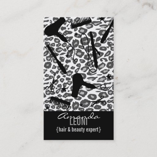 Customizable Snow Leopard Print Salon Tools Vertical Business Card