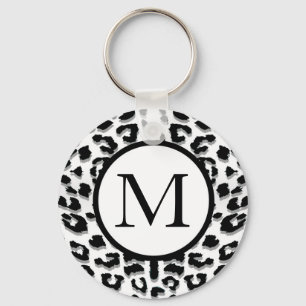 Snow Leopard Print with Custom Monogram Keychain
