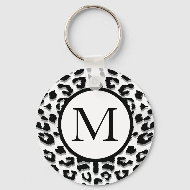 Snow Leopard Print with Custom Monogram Keychain (Front)