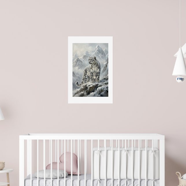 Snow Leopard Protector — Alpine Guardian Art Poster (Nursery 2)