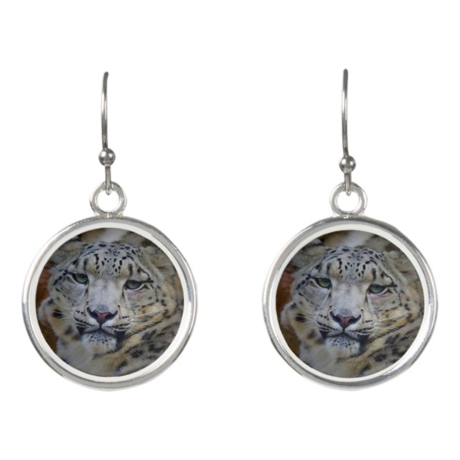 Snow Leopard silver ear rings Earrings (Front)