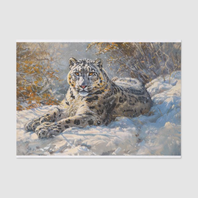 Snow Leopard Sleeping in the Snow Decoupage Tissue Paper (Front)