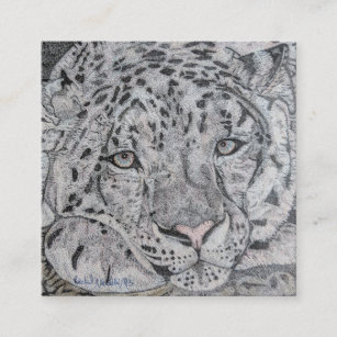 Snow leopard square business cards, Artsy cards