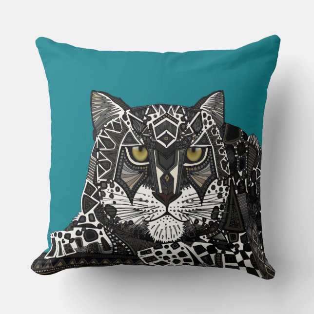 snow leopard teal throw pillow (Front)