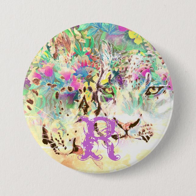 Snow leopard tropical flowers Hawaiian animal Button (Front)