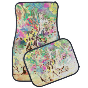 Snow leopard tropical flowers Hawaiian animal Car Floor Mat