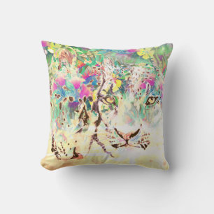 Snow leopard tropical flowers Hawaiian animal Throw Pillow