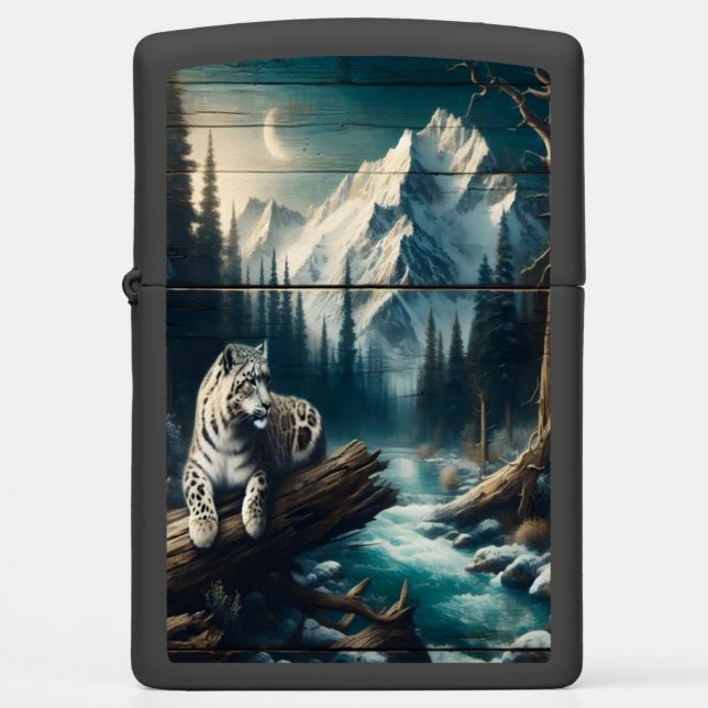 Snow Leopard Under Moonlight Zippo Lighter (Front)
