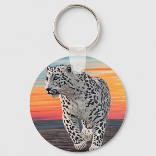 Snow Leopard Walking on the Beach During a Sunset Keychain