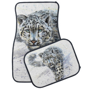 Snow Leopard Watercolor Car Floor Mat