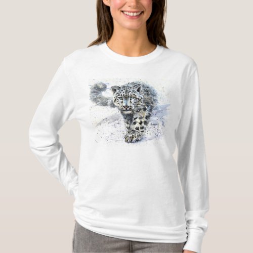 Snow leopard watercolor T_Shirt
